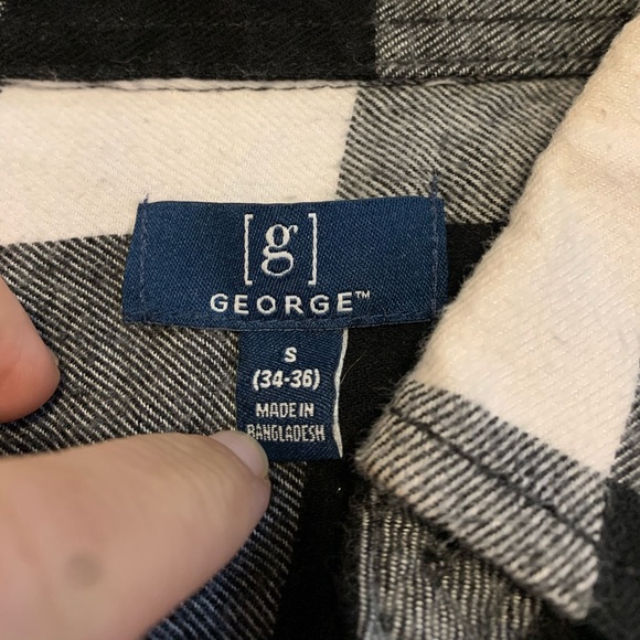 George Black and White Buffalo Plaid Flannel Shirt Size Small - Picture 4 of 5